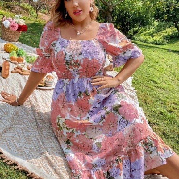 2/$15 or 3/$20 Plus Floral Shirred Dress - Picture 2 of 3